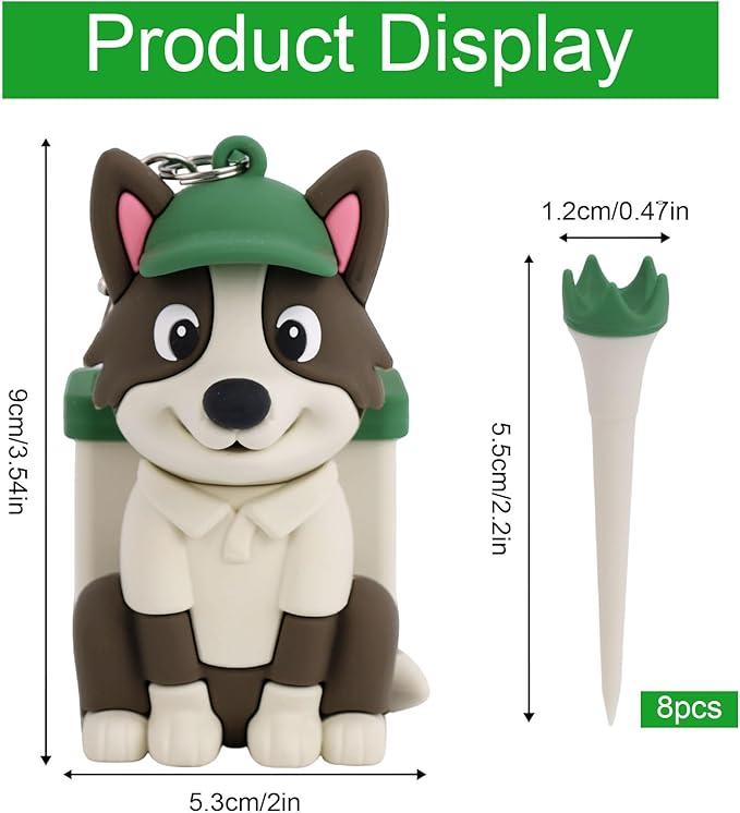 Dog Caddy Golf Tee Holder Bag Accessories, Including 8 Golf Ball Tees Creative Cute Puppy Holder Set for Women Men Golfers Attaching to Backpack Shoulder Bag Belt