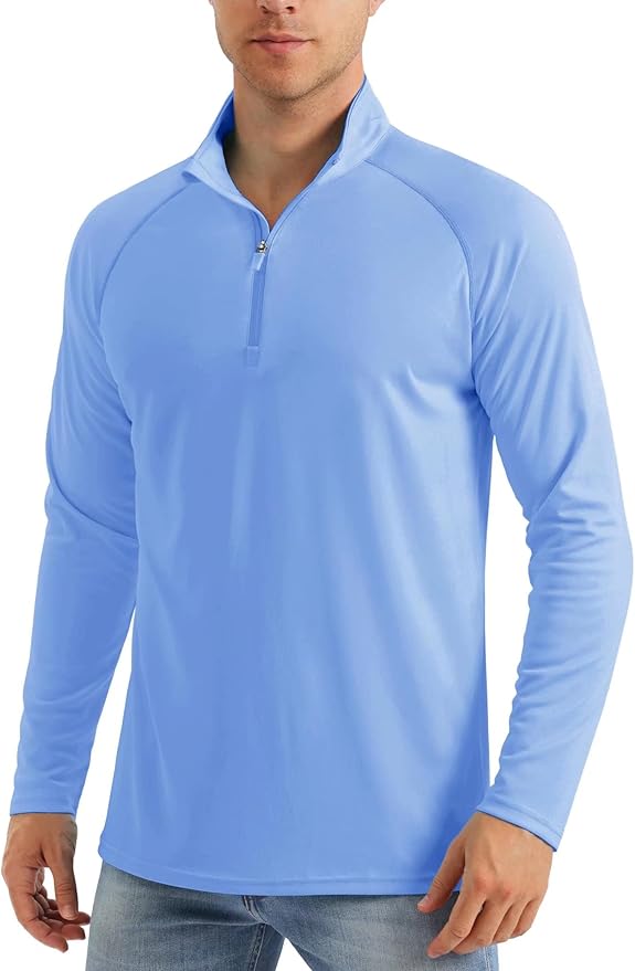 MAGCOMSEN Men's Long Sleeve Sun Shirts UPF 50+ Tees 1/4 Zip Up Fishing Running Rash Guard T-Shirts Outdoor Shirt