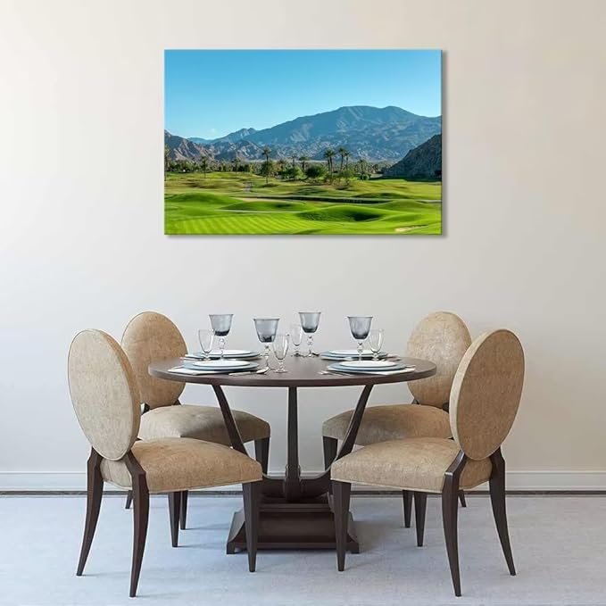 California Golf Course wiTh Palm Tree Wall Art Picture - California Golf Course Wall Decor for Living Room Bedroom Bathroom Home Decorations Canvas Prints Framed Ready to hang(12''H x 16''W)