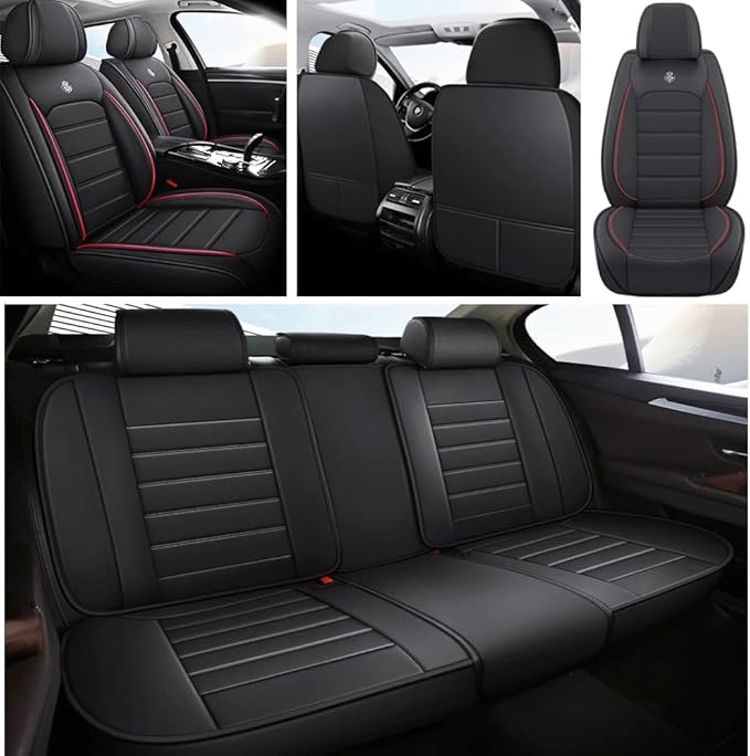 Leather Car Seat Covers for VW Golf SportWagen 2015-2019,Waterproof Soft Seat Covers,Interior Accessories Seat Covers Protector Airbag Compatible(5pcs Black&Red Standard)