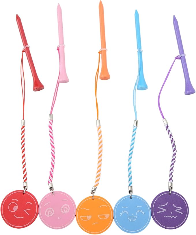 5Pcs 3 1/4 Inch Golf Wooden Tees with Anti Loss Rope Magnetic EVA Foam Multi Color Expression Pattern