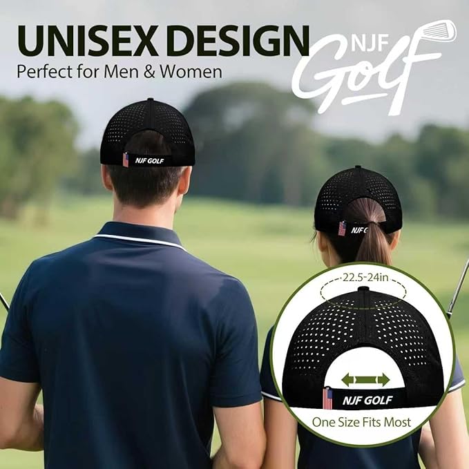NJF Golf™ Hat Men - Breathable Mens Golf Hats, Adjustable Rope Snapback Cap, Convenient Cap with Tee Holder