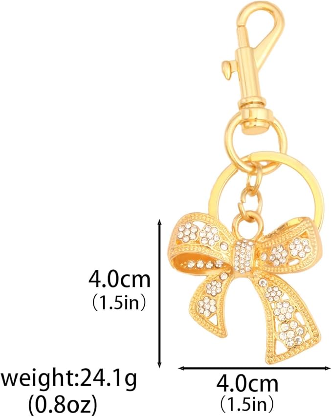 Sparkly Bow Bag Charm Keychain - Rhinestone Bow Key Chain for Women - Cute Purse Handbag Charms Accessories
