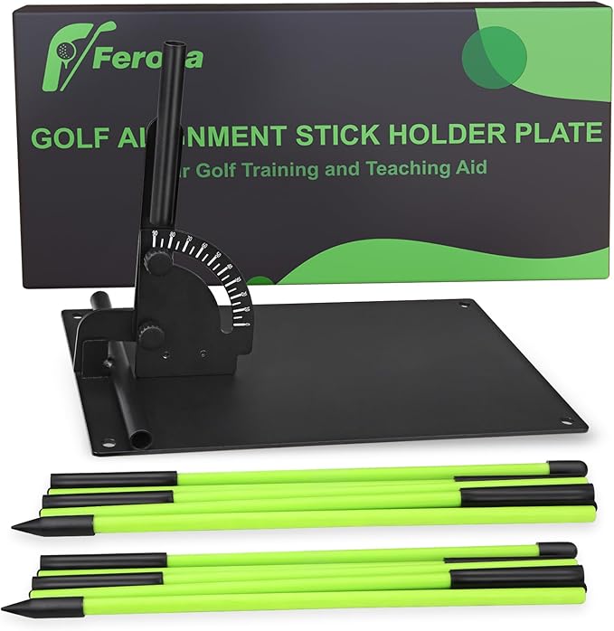 Feroca Upgraded Golf Alignment Stick Holder with Anti-Tip Base, Golf Swing Plane Trainer Enhanced Stability with Front Iron Weighs, Golf Training Aid Fix Slices & Putting