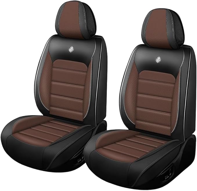 Leather Car Seat Covers for Volkswagen Golf SportWagen 2015-2019,Waterproof Soft Seat Covers,Interior Accessories Seat Covers Protector Airbag Compatible(2pcs Black&Coffee Standard)