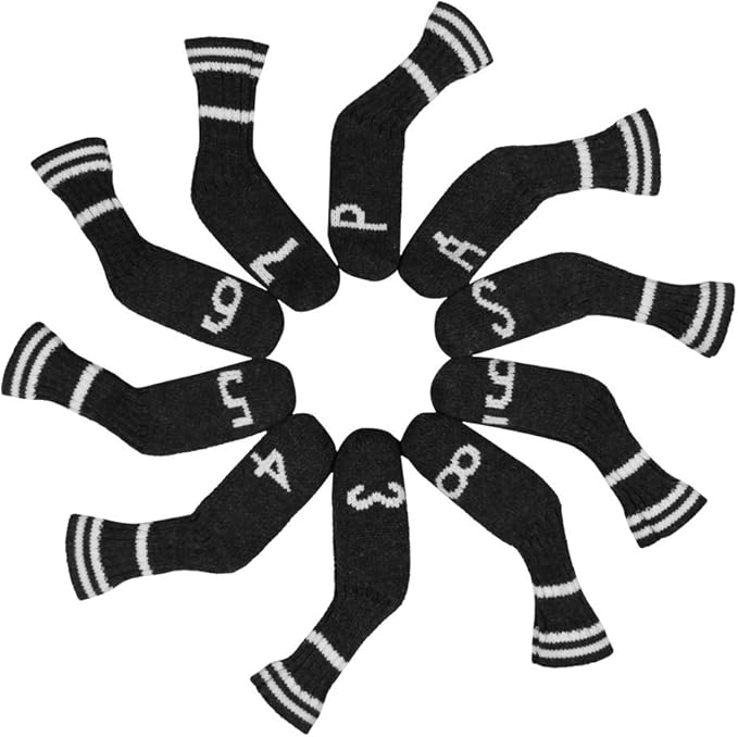 Scott Edward 1/7/10 Pcs Knitted Golf Club Head Covers for Irons Wedge Cuteness and Basically Socks Shape Washable Golf Club Head Protector on Classic Stripes Style，Double Sided Customization