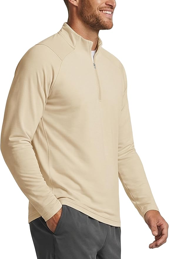 Zengjo Mens Quarter Zip Athletic Pullover Mid-Weight 1/4-Zip Running Workout Shirt Moisture Wicking