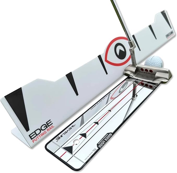 EyeLine Golf Quick Look Mirror and 70 Degree Edge Putting Rail – Compact Golf Training Aid for Putting Stroke with Slight Arc – Use on Indoor Greens or Outdoors