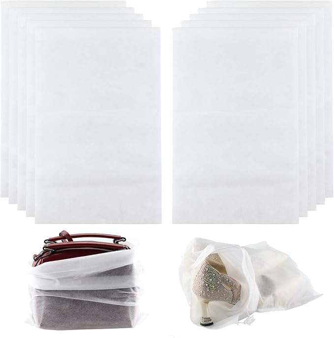 10Pcs Travel Shoe Storage Bags Non-woven Fabric Packing Dust Cover Pouch Portable Breathable with Drawstring (Large)