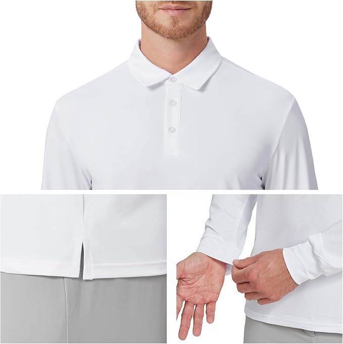 NAVISKIN Men's Polo Shirts Long Sleeve Golf Shirts with Collar UPF 50 SPF Shirt for Men Quick Dry Moisture Wicking