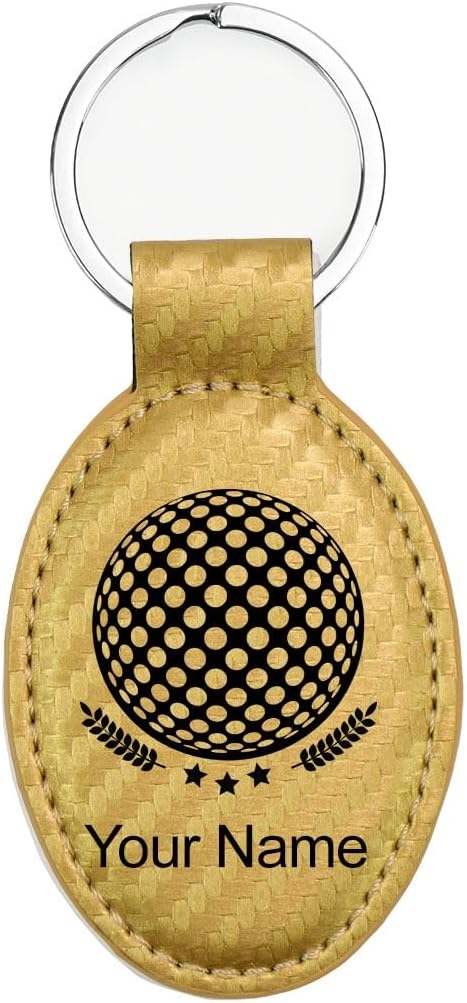 LaserGram Oval Keychain, Golf Ball, Personalized Engraving Included (Carbon Fiber Gold)