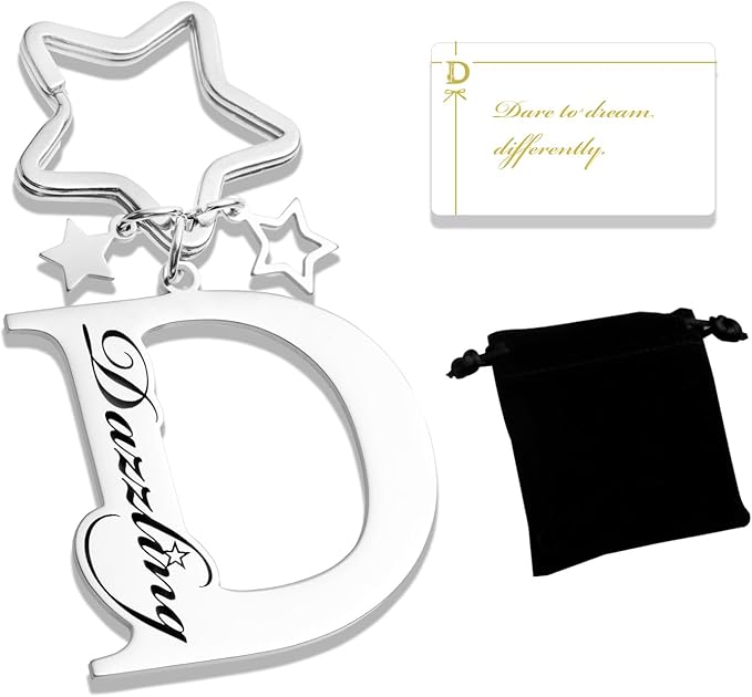 Qunrwe Stainless Steel Initial Letter A-Z Keychain,Inspirational Gifts for Women Men Friends Daughter Son Sister Dad Mom