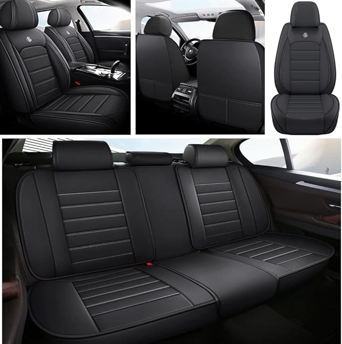 Leather Car Seat Covers for VW Golf SportWagen 2015-2019,Waterproof Soft Seat Covers,Interior Accessories Seat Covers Protector Airbag Compatible(5pcs Black Standard)