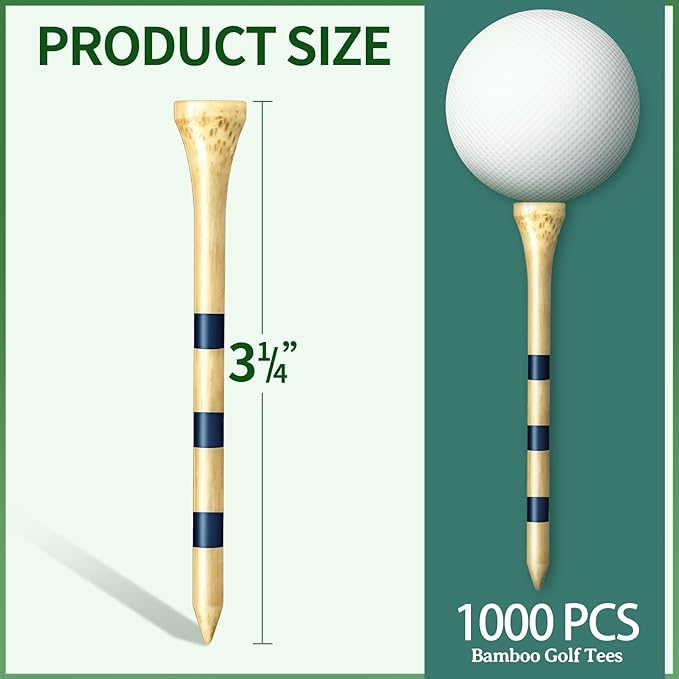 Jadive Bamboo Golf Tees 3-1/4 Inches Stable Long Wooden Tees for Golf Activities, Natural Color and Blue