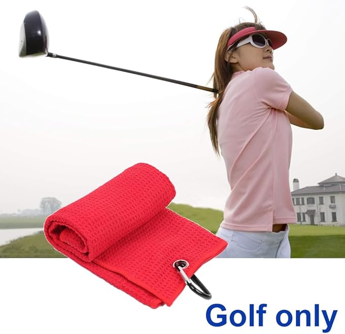 Golf Towels, Golf Towel and Brush Set, with Microfiber Waffle Design Golf Towel 16" X 24" with Hook and Loop Fastenerl and Retractable Zip-line Golf Club Brush (Red)