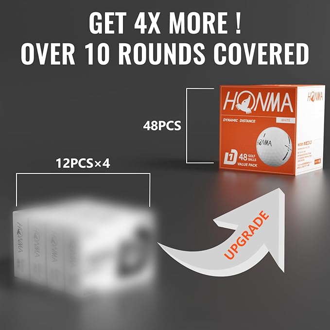 Honma 48-Pack Bulk Golf Balls, Maximum Distance & Low-Spin Straight Flight with Durable Cover, Ideal for Beginners and Everyday Players