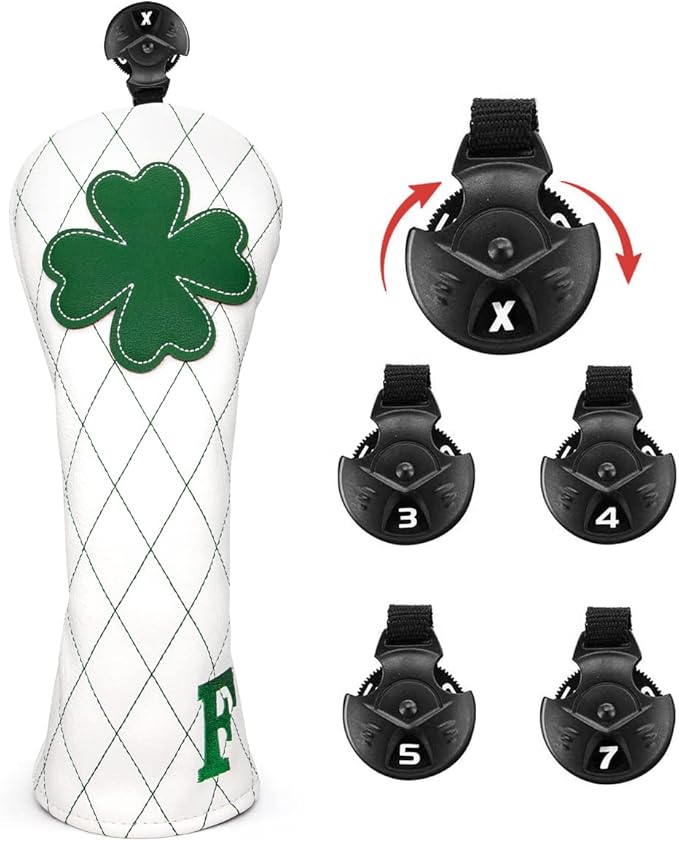 Golf Club Headcover Live Lucky 3 Wood Headcover Magnetic Closure Elegant Embroidery Premium Leather Driver Covers Fairway Wood Covers Hybrid Headcover Shamrock Golf Head Covers