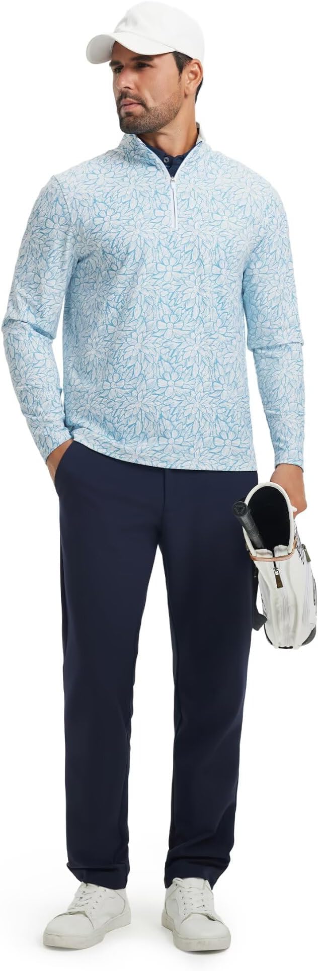 M MAELREG Quarter Zip Golf Pullover Men Dry Fit Long Sleeve Performance Wicking 1/4 Zip Full Print Pullover Mens Sweatshirt