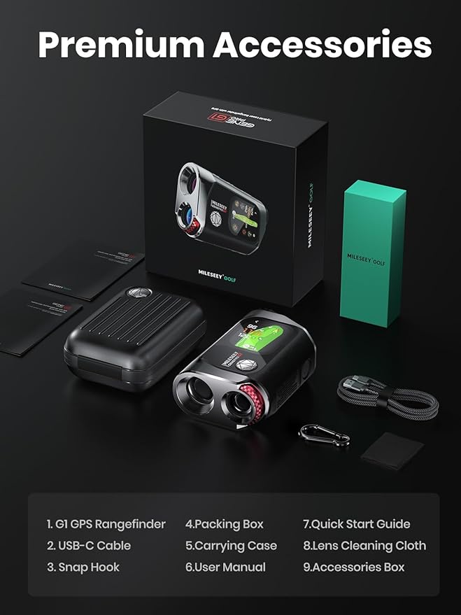 MILESEEY GenePro G1 Touchscreen & GPS Rangefinder with Slope, 43000+ Preloaded Courses, 1300 Yards Laser Range Finder Golf with Red & Green Display, 0.1s Flag Pole Locking Vibration, 6X Magnification