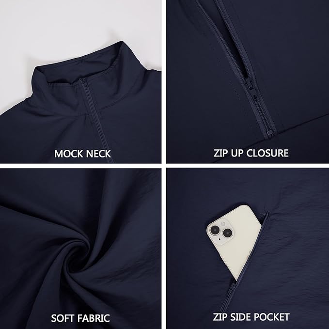 Aulemen Men's Casual Quarter Zip Pullover Golf Windbreakers Athletic Lightweight Jacket Hiking Running Sweatshirt with Pocket