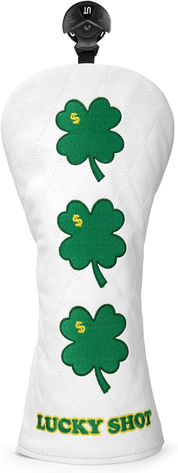 Golf Club Covers, 1pc or 3pcs Golf Headcovers Set 1 3 h, White PU Leather Driver Headcover, 3 Wood Cover, Hybrid Headcover Lucky Clover Style Golf Club Protective Case