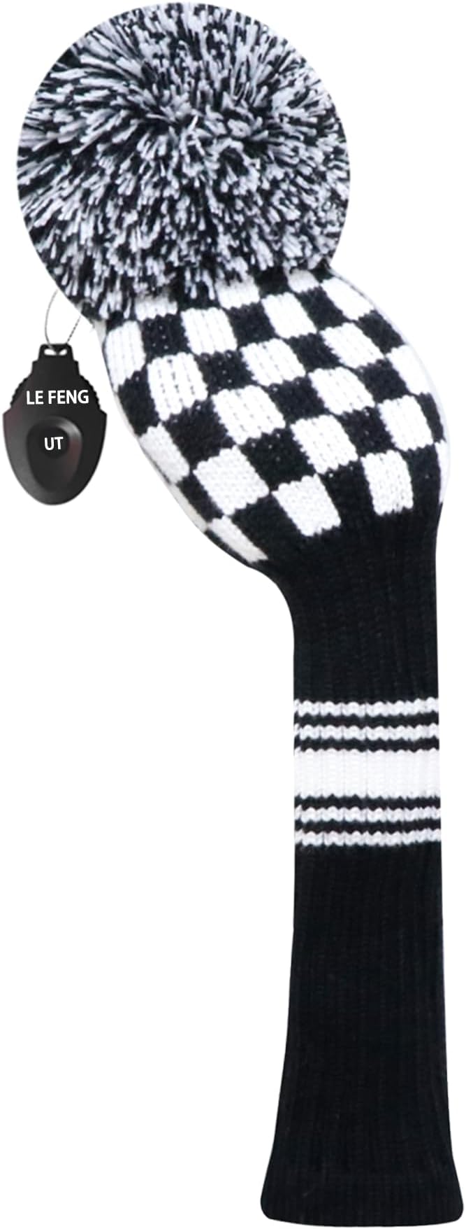 LeFeng 1Pcs Golf Club Cover, Knitted Golf Head Cover for 460cc Driver Fairway Woods and Hybrid with Cute Pom Pom and Number Tag