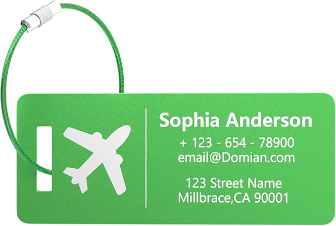10 Personalized Metal Luggage Tags, Custom Suitcase Aluminum Name Tags with Steel Ring, Laser Engraved Name and Logo, for Travel, Backpack, Baggage, Golf Bag (Green)