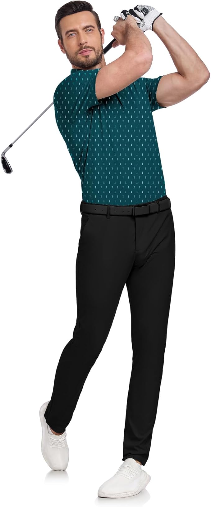 JACKETOWN Mens Polo Shirts Short Sleeve Print Dry Fit Performance Moisture Wicking Casual Collared Golf Shirts