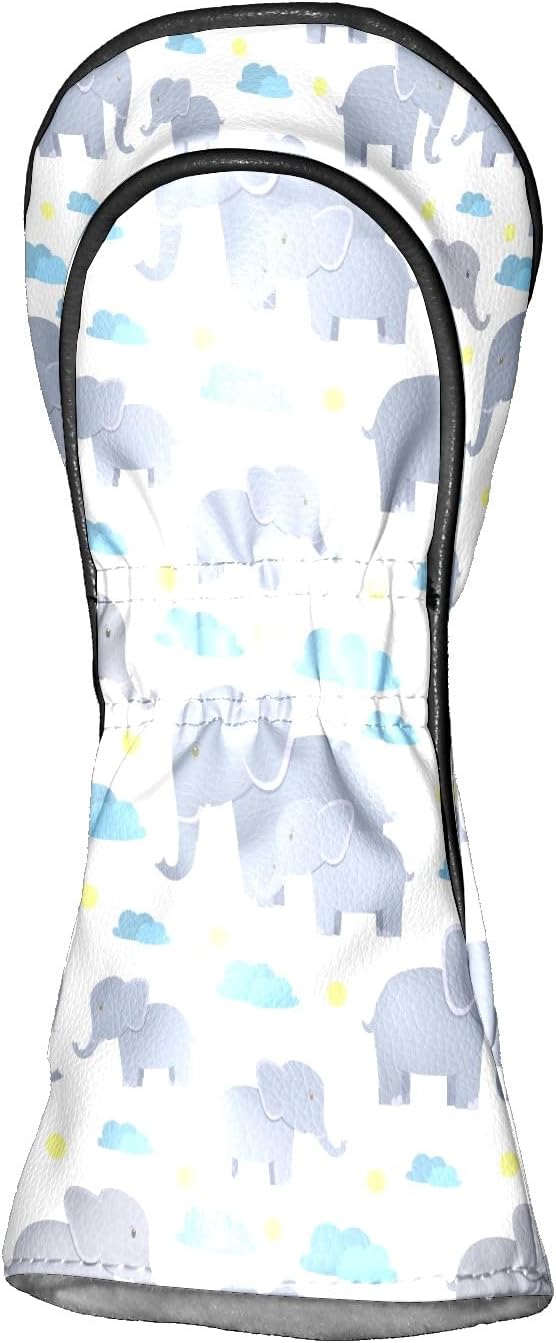 Golf Club Head Cover Waterproof Leather Golf Club Covers for Driver & Fairway Wood, Driver Headcovers Elephant White Cute