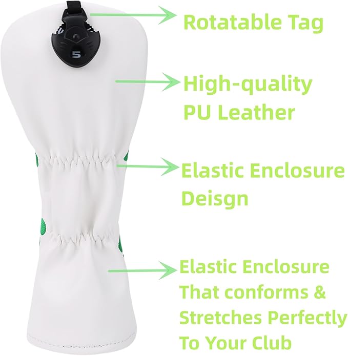 Golf Club Head Covers, 1pc Driver Headcover Fairway Wood Head Cover Hybrid Headcover or 3pcs Golf Headcovers Set 1 F H, Lucky Clover Golf Club Covers for 3 Wood, Drivers, Hybrids