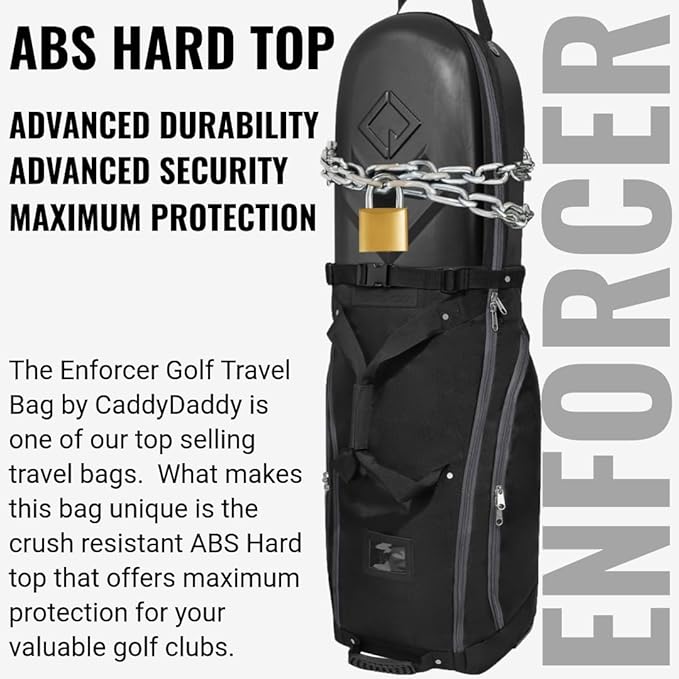 CaddyDaddy Enforcer Golf Travel Bag Crush Resistant Hard Top Protection, 1 Year Full Replacement Coverage, Durable Thick Nylon, Wheels & Lockable XL Zippers. Case for Transporting Clubs on Airlines