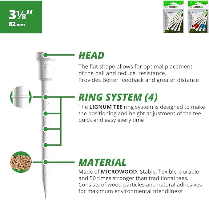 LIGNUM Unbreakable Microwood Golf Tees 50x More Durable/Adjustable Golf Tee/Innovative Wood Fiber and Natural Adhesives/Golf Tee, Golf Tees, Tees Golf, Golf Ball Tees
