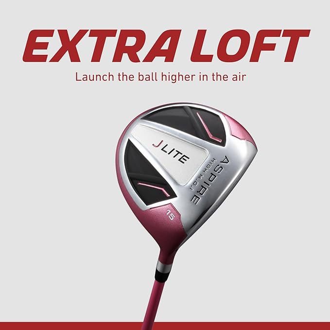 Aspire X-Lite Super Performance Junior Golf Club Set - Right-Handed Kids Golf Set with Driver, Hybrid, 7 Iron, Putter, Stand Bag & Headcovers