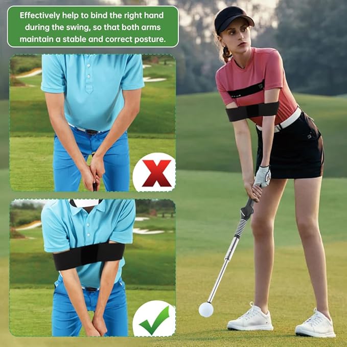 Retractable Golf Swing Training Aid, Strength & Tempo Training for Chipping Hitting, Portable Rhythm Click Sound Warm Up Golf Swing Trainer with Arm Band for Indoor Outdoor Use