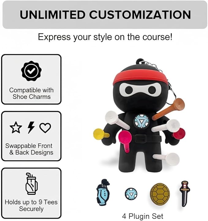 FAR&STRAIGHT Ninja Golf Tee Holder | Interchangeable Plugins | Funny & Unique Golf Gift | Personalized Accessory