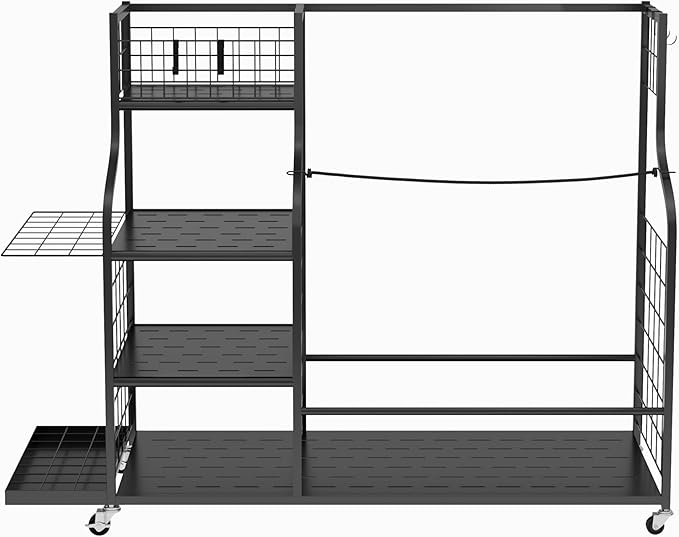 Golf Bag Storage Organizer with Wheels, Garage Golf Equipment Rack for 2 Golf Bags, Clubs, Shoes & Accessories – Heavy Duty Metal Golf Bag Storage Stand for Garage, Basement, Home or Shed