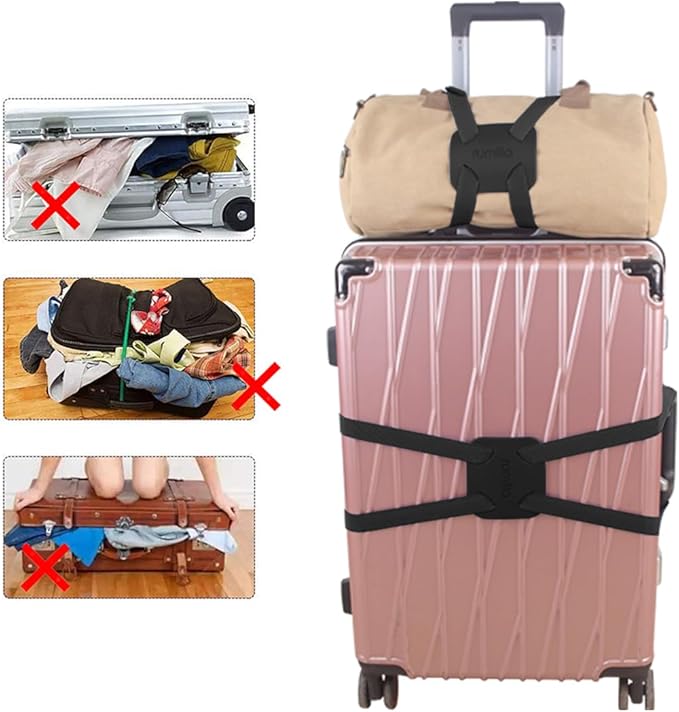 Luggage Straps Bag Bungees for Add a Bag Easy to Travel Suitcase Elastic Strap Belt (Black Luggage strap-1PCS)