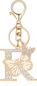 Gold Plated Alphabet Initial Letter Keyring Keychain for Women Girls Crystal Key Chains for Wallet Backpack Bag Charm