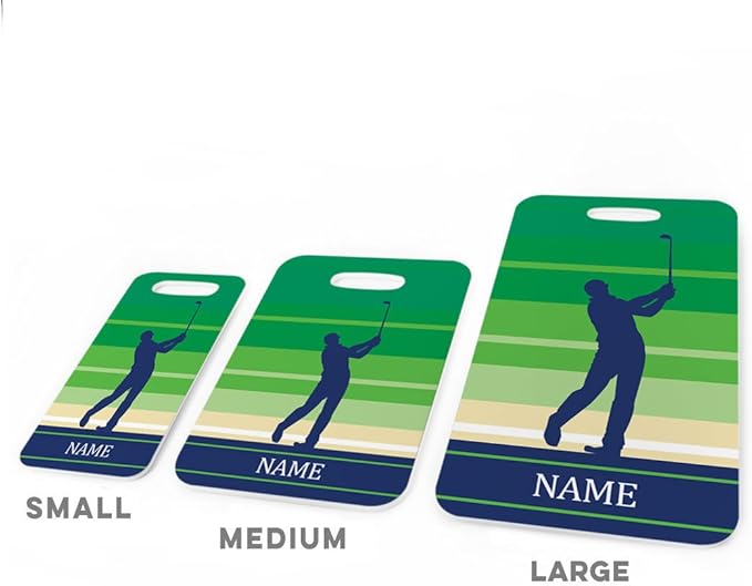 ChalkTalkSPORTS Golf Luggage & Bag Tag | Personalized Male Golfer | Standard Lines on Back | Medium | Green