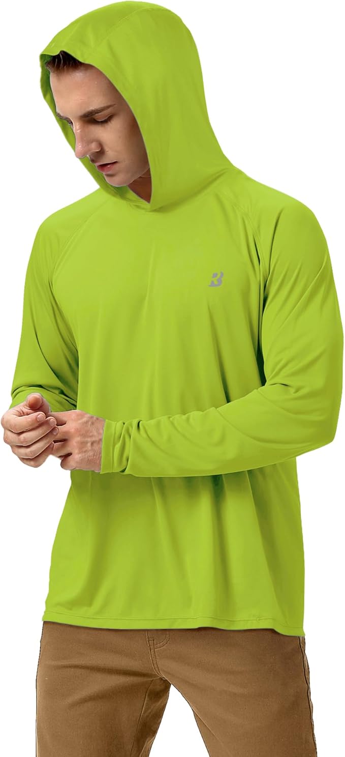 Roadbox UPF 50+ Fishing Shirts for Men, Long Sleeve UV Sun Protection Hoodie, Outdoor Hiking Running Swimming Rash Guard