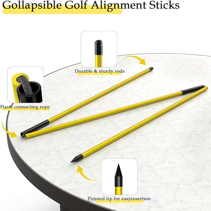 CAITON Golf Alignment Sticks 2 Sets - 48inch Alignment Practice Rods, Foldable for Easy Portability, Golf Training Aids to Improve Golf Swing, Putting Posture, with Storage Tube
