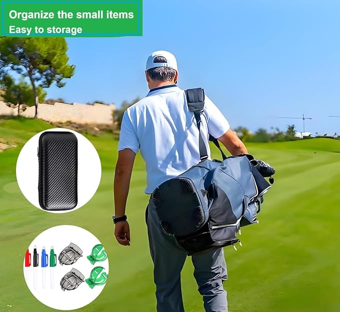 Golf Ball Line Marker Tool, 4pcs Golf Ball Marker Stencil with 4 Colors Golf Ball Markers, Golf Ball Alignment Drawing Tool with a Organizer Case