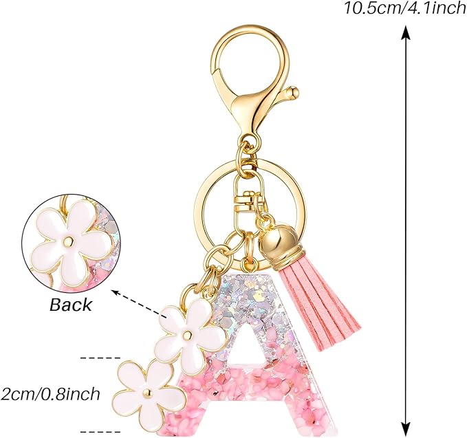 SELOVO Girls Pink Flower Chain Cute Keychain Initial Keychain Key Chain for Women