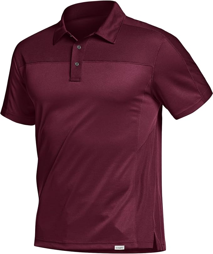 CQR Men's Polo Shirts, Tactical Short Sleeve Golf Performance Shirts, Lightweight Dry Fit UPF 50+ Pique