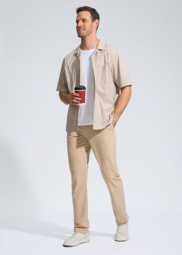 Pudolla Men's Golf Pants Stretch Work Dress Comfy Pants 30"/32"/34" Lightweight Quick Dry Casual Slacks Trousers with Pockets