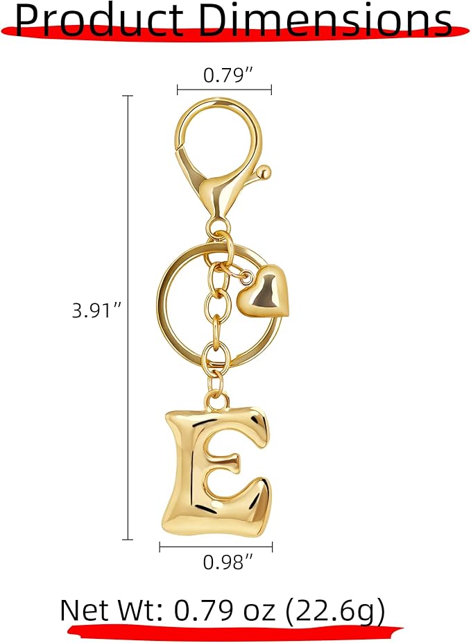 Gold Bubble Heart, Cherry, Bow & More Designs Letter Initial Keychain Bag Charms – Cute Purse Charms for Handbags