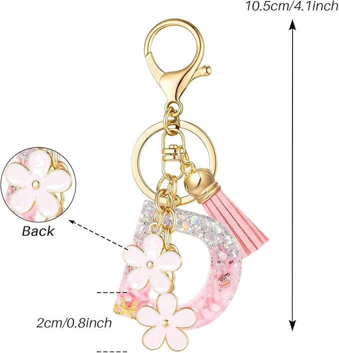 SELOVO Girls Pink Flower Chain Cute Keychain Initial Keychain Key Chain for Women