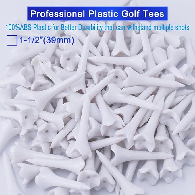 1 1/2 Inch Plastic Golf Tees,Short Tees 120 Pack-4 Prongs with Low Friction Design for Iron,Par Threes,Hybrids and Driving Range,with High Stability and Low-Friction White Golf Tees
