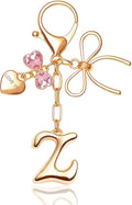 Gold Bubble Initial Keychain with Bow Decoration Bag Charms for Women, Cute Purse Handbag Accessories Gift