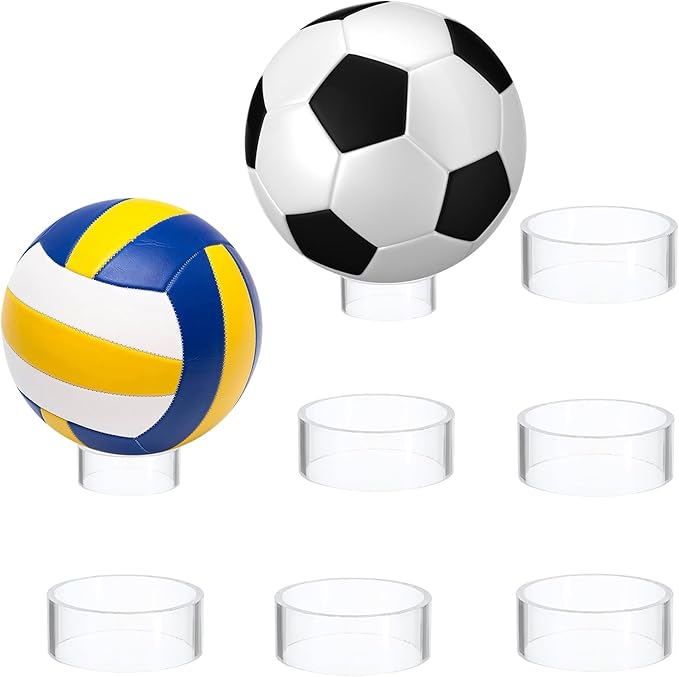 Hipiwe 6Pcs Ball Display Stands Sphere Hoder - Plastic Sport Ball Holder Clear Soccer Ball Display Rack Memorabilia Ball Display Ring Pedestal for Sphere Football Basketball Volleyball,2.6" D